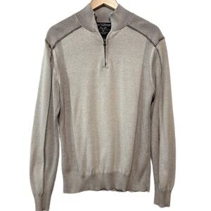 1897 Garment Sweater Mens Large Brown Grey Pullover Quarter Zip Knit 100% Cotton